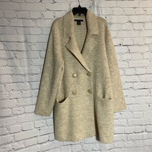 NWT New TAHARI Beige Wool Blend Knit Cardigan Coat Size 1X